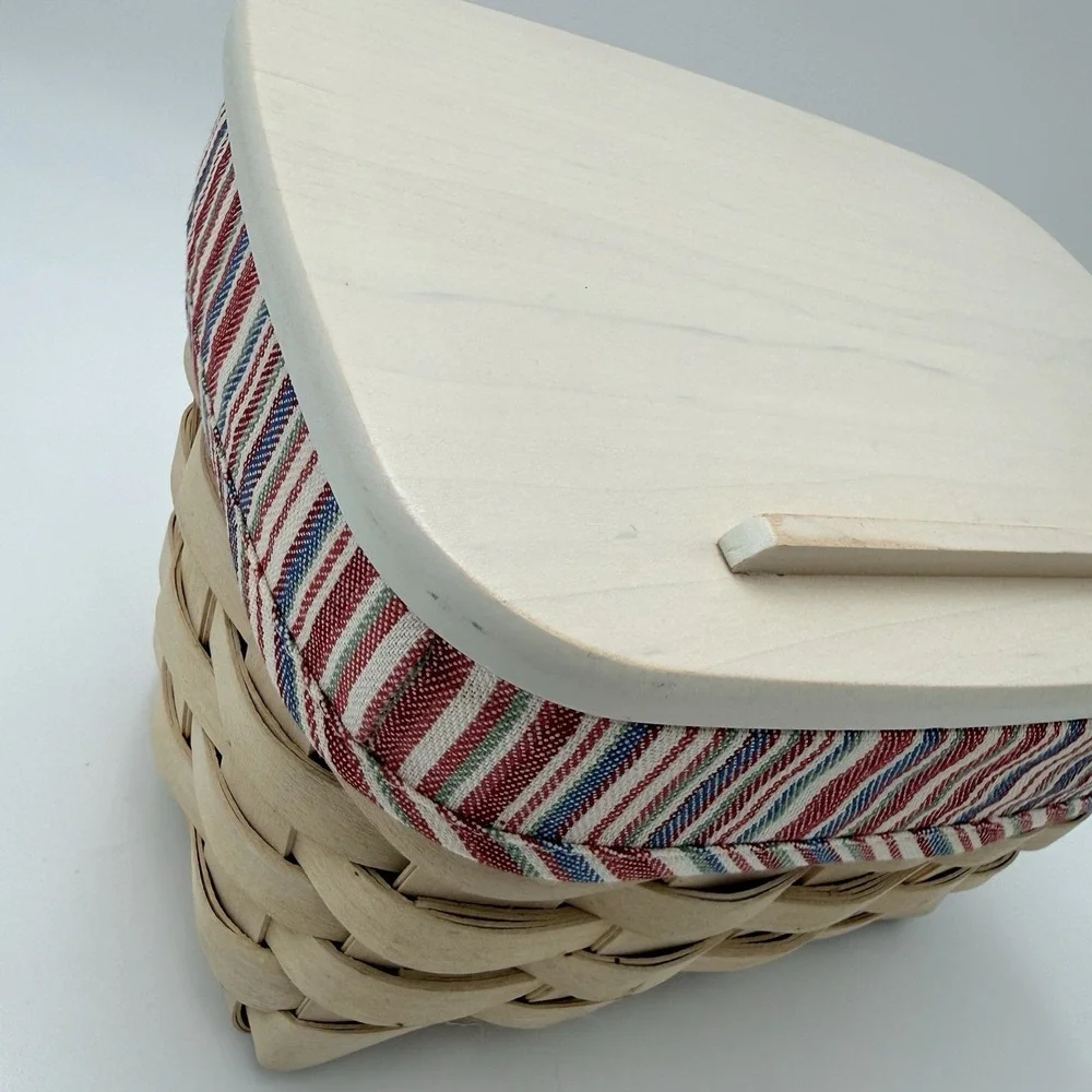 Longaberger Recipe Basket Complete Set Lid Protector Blue Red Stripe Liner USA